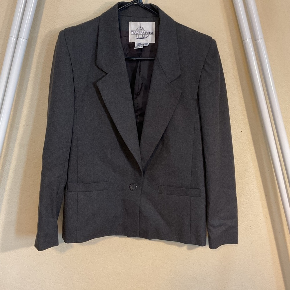 Traders Point Charcoal Gray Women's 100% Wool Blazer Size 7/8